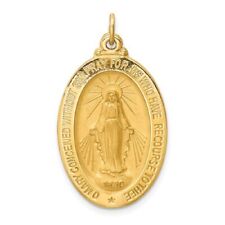 Miraculous Medal in 14K Yellow Gold 32 x 17mm Solid Oval Virgin Mary Medal picture