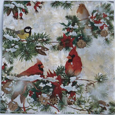 two Individual Christmas Luncheon decoupage Paper napkins Winter Bird Cardinals picture