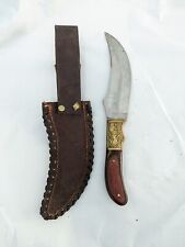 RARE VINTAGE PAKISTAN  HUNTING KNIFE Fixed Blade UNIQUE Brass Rams W/Sheath picture