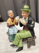 Vintage LEFTON China Figurine * Hand Painted * Elderly Couple Playing Cards picture