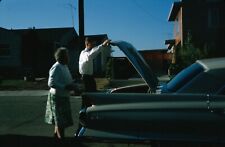 1964 Young Man Shutting Trunk of Retro Green Car Grandma Watching Vtg 35mm Slide picture