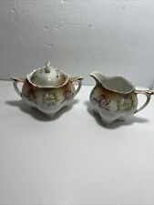 Vintage MZ Austria Porcelain Floral Creamer & Double Handled Sugar Bowl picture
