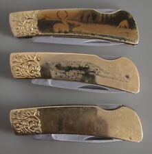 3 Vintage Gold Color Folding Blade Knife Unknown Brand 3 Inches Closed picture