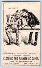 1880's BALTIMORE MD OEHM'S ACME HALL CLOTHING PRICE LIST VICTORIAN TRADE CARD picture