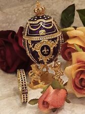 Faberge Egg Fabrege 24k Gold Amethyst Bracelet Swarovski 4ct Trinket Fabergé Hmd picture