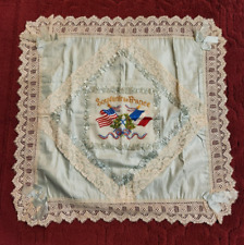 Vintage Antique Silk Boudoir French Lace Pillow Cover  Embroidered Flags picture