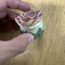 Vintage 1993 Hand Painted Dezine Bisque Flower Tiny Trinket Box Flower on Top picture