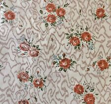 Antique Vtg Geometric Roses Floral Polished Cotton Chintz Fabric ~ Orange Blue picture