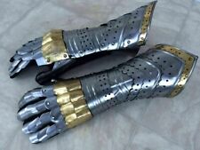 Medieval Gauntlet Gloves Armor Pair Accents Knight Crusader Steel x-mas picture