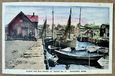 Along The Old Wharf At Motif 1. Rockport Massachusetts Vintage Postcard. Boats. picture