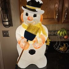 Vintage 30” Poloron Snowman W/ Real Broom Christmas Yard Blow Mold LIGHTED WORKS picture