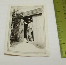 VTG Farmer W/ Funny Hat Posing In Doorway Of Shack Photo picture