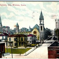 c1910s Des Moines, IA Seven Downtown Churches Postcard Bell Tower Pabst Beer A41 picture