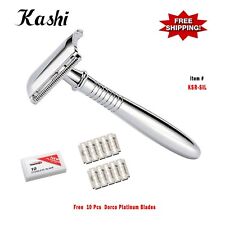 Professional Kashi Double Edge Chrome Shaving Safety Razor + 10 Dorco Blades picture