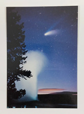 Comet Hale-Bopp Over Old Faithful Yellowstone National Park WY Postcard 1997 picture
