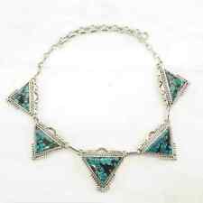 Vintage Native American Sterling Silver Blue Spiderweb, Turquoise Necklace picture