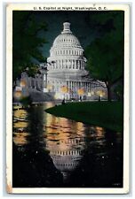 1933 US Capitol At Night Washington DC, Dining With Pres Hoover Tonight Postcard picture