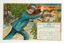 Mail Carrier Delivering Santa Telegram North Pole Gold Embossed Postcard c1910s picture