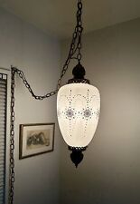 Vintage Glass Swag Lamp Shade 21” MCM White Satin Gold Gilt Hollywood Regency picture