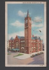 linen white border postcard Union Station, Indianapolis, Indiana  1936 postmark picture