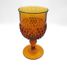 Vintage Indiana Glass Diamond Point Amber Wine chalice Goblet Glass Stemware 8oz picture