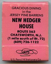 VINTAGE 1978 MATCHBOOK - NEW HEDGER HOUSE Restaurant - CHATSWORTH NJ - UNSTRUCK picture