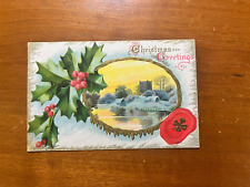 Vintage Postcard 1912 Signed Embossed Holley Christmas Stamp Winter Scene picture