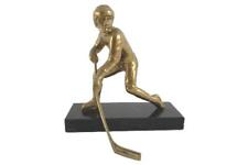 1985 Enesco Hockey Player Solid Brass Figurine Rare Statue Black Marble Base picture