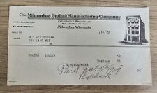 1929 Milwaukee Optical Manufacturing Co Illustrated Billhead Receipt Wisconsin picture