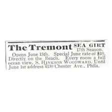 The Tremont Sea Girt S. Hinkson Woodward Philadelphia 1918 Advertisement AE5-SV5 picture