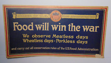Old Vintage WWI FOOD WILL WIN THE WAR WW1 Military Sign US FOOD ADMINISTRATION picture
