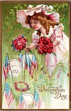 1910 Postcard Patriotic Decoration Day~Girl~Red Roses For Civil War~NASH J3 picture