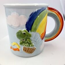 Vtg ENESCO Ceramic Mug  Cup 3D Frog Hot Air Balloon Rainbow Pride 1980 Japan picture