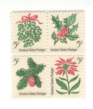 Mistletoe, Holly, Poinsettia, Evergreens 59 Year Old Mint Vintage Stamp Block picture
