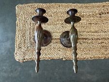 Pair Metal Wall Candle Holders Aged Rustic Look Vintage Style 10.5” T Brown picture