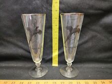 Vintage Tall Ring Neck Pheasant Beer Glass Stem Fluted Footed 2 Available  picture