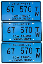 Illinois 1985 Tow Truck License Plate Set of 3 Garage Man Cave Decor Collector picture