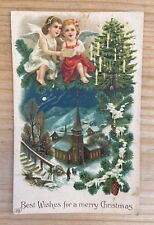 Vintage Antique High Relief Merry Christmas Postcard Greeting Card Little Angels picture