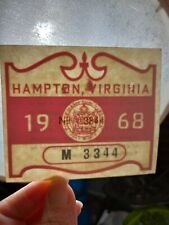 Vtg 1968 Hampton Virginia Windshield Registration License Sticker Car Vehicle picture