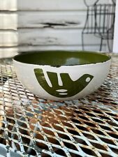 Hanova of Pasadena Enamel Dove Bird Bowl 5.75” Mid Century Modern Green Vtg 60s picture