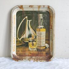 Vintage White Label Scotch Whiskey Advertising Tin Tray Barware Collectible TR73 picture