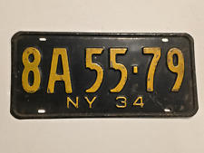 1934 New York NY-License Plate #8A55-79-100% All Original Paint-Man Cave-VTG picture