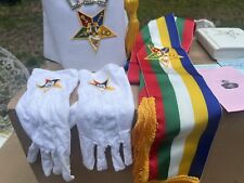New Order of the Eastern Star OES Rhinestone White Fez- Sash- Gloves- Book Plus picture