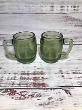Vintage Pair Green Glass Mini Beer Barrel Mug Toothpick Holder Shot Glass CHIP picture