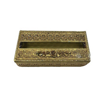 Vintage Intricate Metal Box Tissue Holder Trinket Home Decor Roses Flowers Gold picture