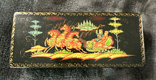  HANDPAINTED RUSSIAN BLACK LAQUER HINGED RECTANGULAR TRINKET BOX, ARTIST SIGNED picture