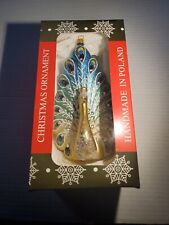 Large Hand Made Polish Blown Glass Jeweled Peacock Ornament Christmas New in Box picture