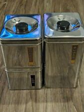 Vintage Lincoln BeautyWare Chrome Canister Set of 3 With Lids MCM Retro Kitchen picture
