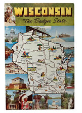 History and Tourism State Map Wisconsin WI Post Card Vintage Historical Capitol picture