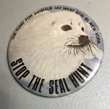 Stop The Seal Hunt Animal Rights Vintage Lapel Button Pin Back Badge Pinback picture